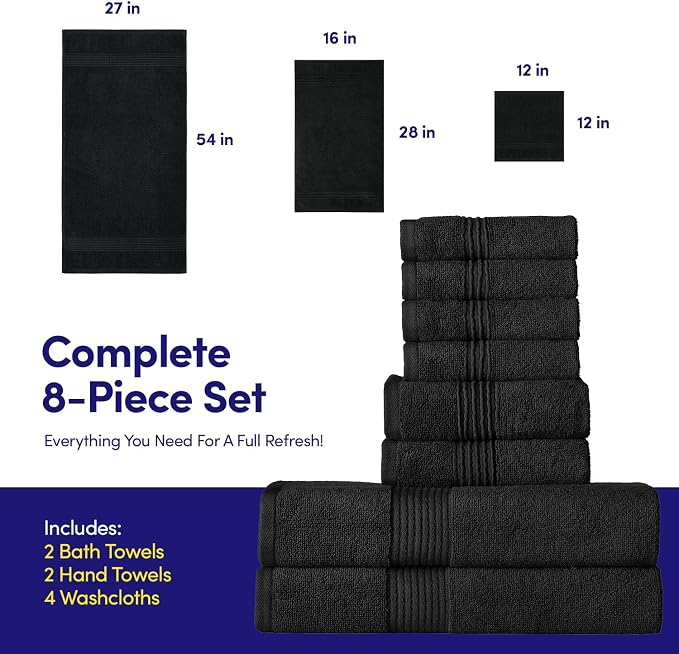 Bath Towels 8 Piece Towel Set – 100% Combed Cotton – Bath + Hand + Washcloths – - Image 2