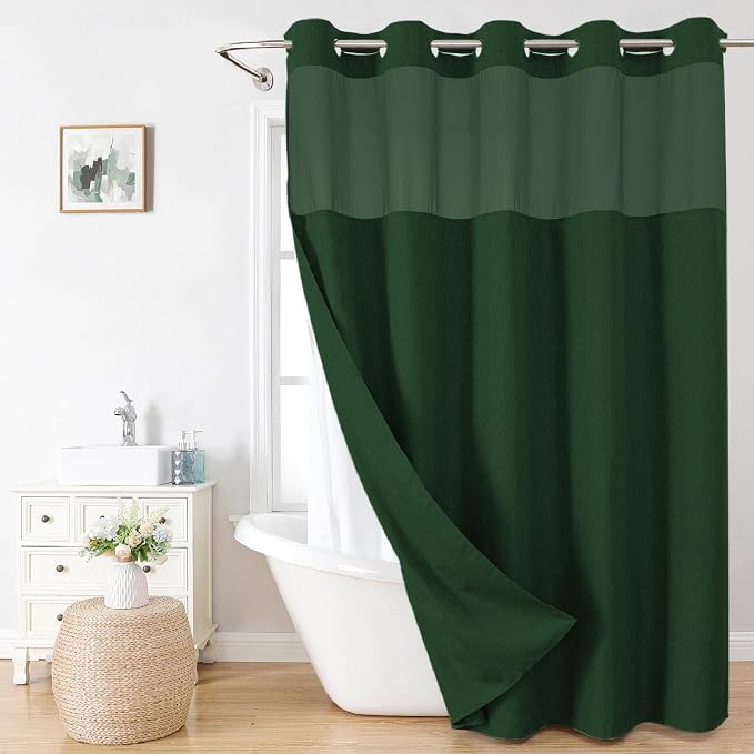 Extra Long No Hooks Needed Linen Textured Shower Curtain by EACHOPE