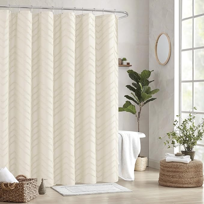 Extra Long Cream Shower Curtain 72 x 84 Boho Farmhouse Shower Curtain Tufted - Image 7