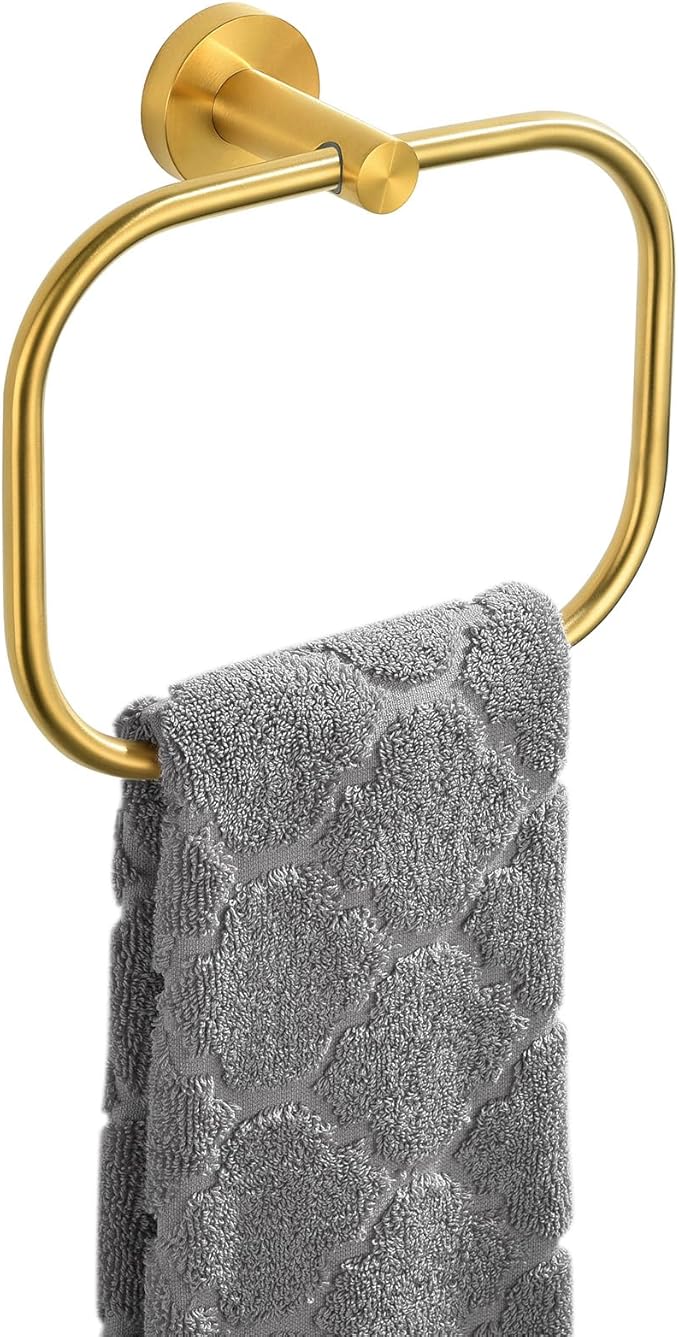 Angle Simple Square Towel Ring Brassy Gold, SUS 304 Stainless Steel Swivel Hand by AngleSimple