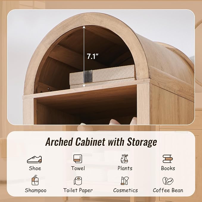 71" Tall Arched Bathroom Storage Cabinet, 8-Tier Modern Farmhouse Storage - Image 3