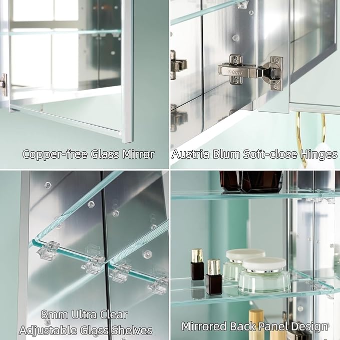 WELLFOR 36" x 30" Rectangle Medicine Cabinet Mirror, Surface Mount or Recessed - Image 9