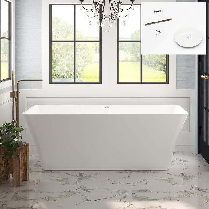 FerdY Sentosa 67" Acrylic Freestanding Bathtub, Contemporary Design Soaking Tub by FerdY