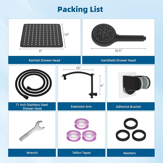 Hibbent All Metal Shower Head, 10 Sprays, Showerhead Holder, Oil Rubbed Bronze - Image 8