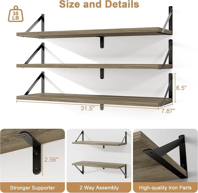 Fun Memories Floating Shelves, 32 x 8 Inches, Decorative Storage - Image 3