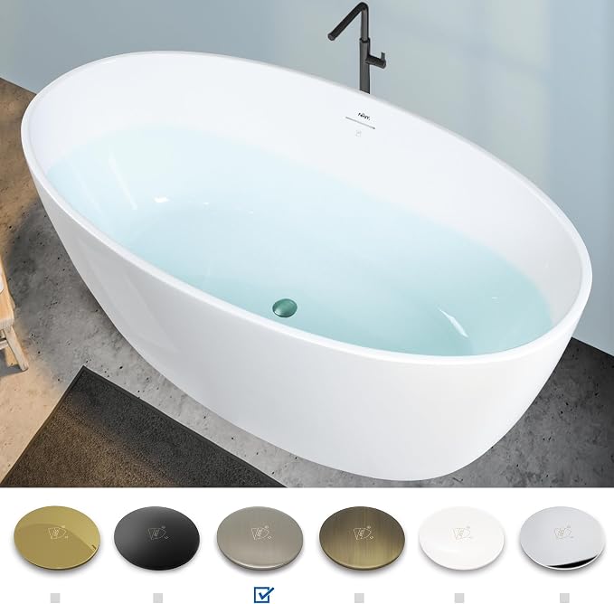 FerdY Tahiti 59" Acrylic Freestanding Bathtub, Elegant Oval Shape Bathtub - Image 4