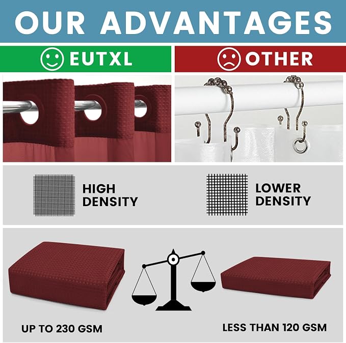 Burgundy No Hook Shower Curtain - Image 2