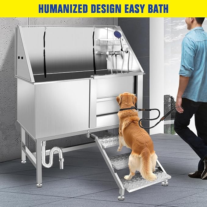 50 Inch Stainless Steel Dog Washing Station, Professional Grooming Tub - Image 8