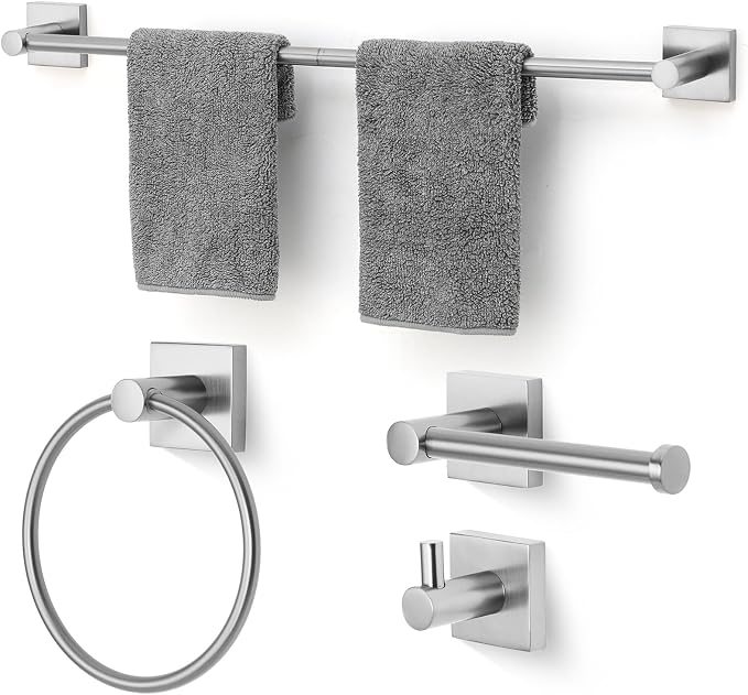 Bathroom Accessories Set Brushed Nickel Towel bar Set, 4 Piece Towel Rack Set by Designchangeslife