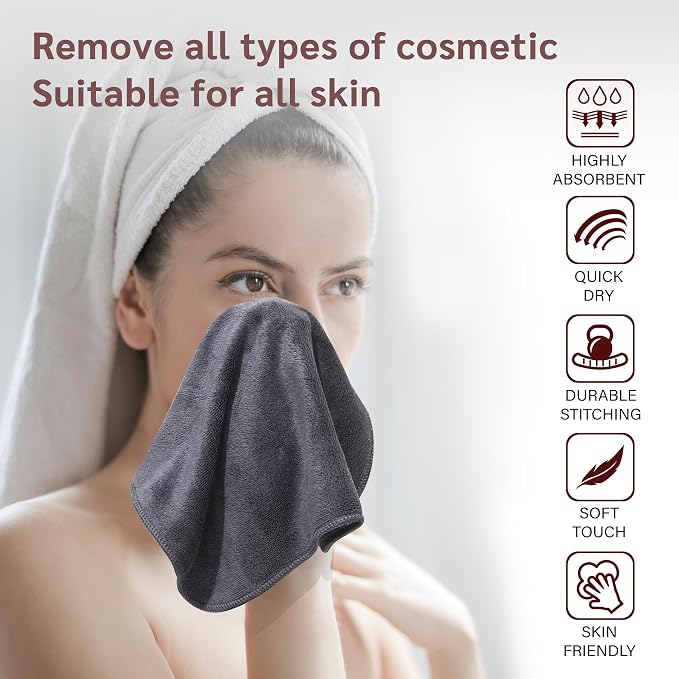 Nugilla Makeup Remover Cloth 12 x 12 Inch, Reusable Makeup Remover Towels - Image 2