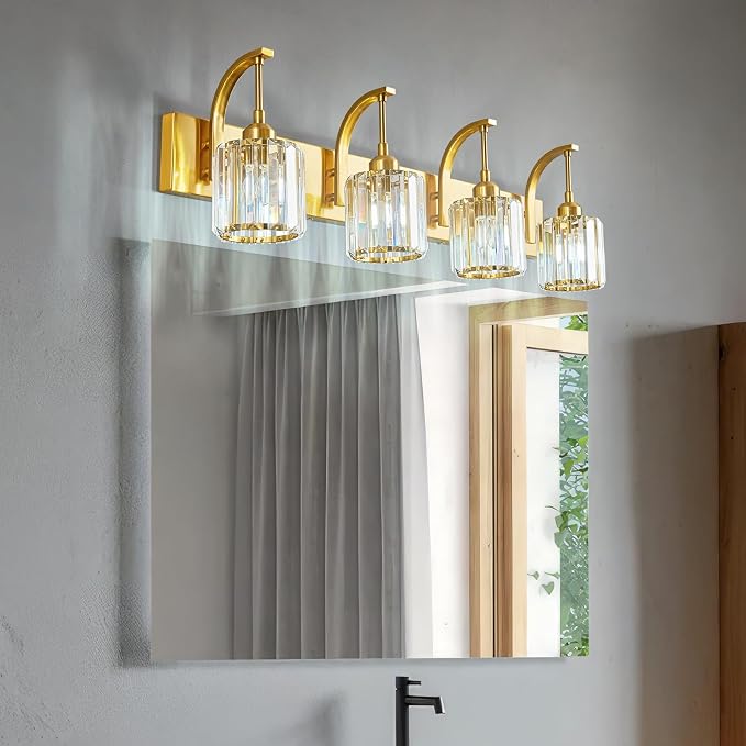4-Light Crystal Vanity Light, Modern Gold Bathroom Wall Sconce - Image 6