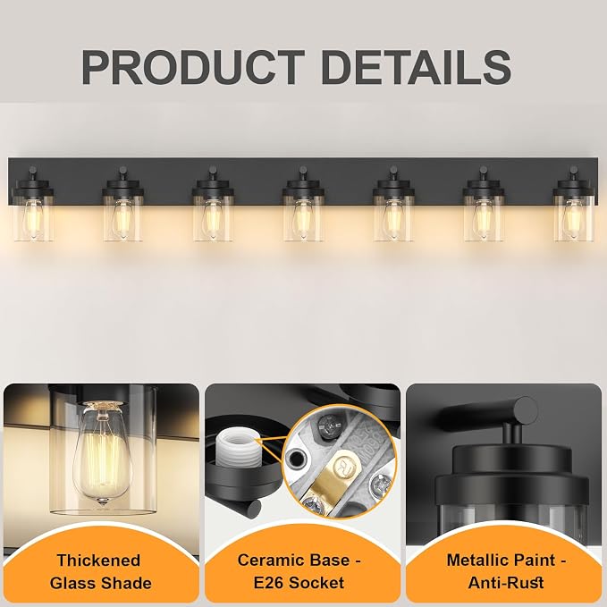 IZORRO Bathroom Vanity Light Fixture, 7-Light 51 Inch Matte Black Bathroom - Image 3
