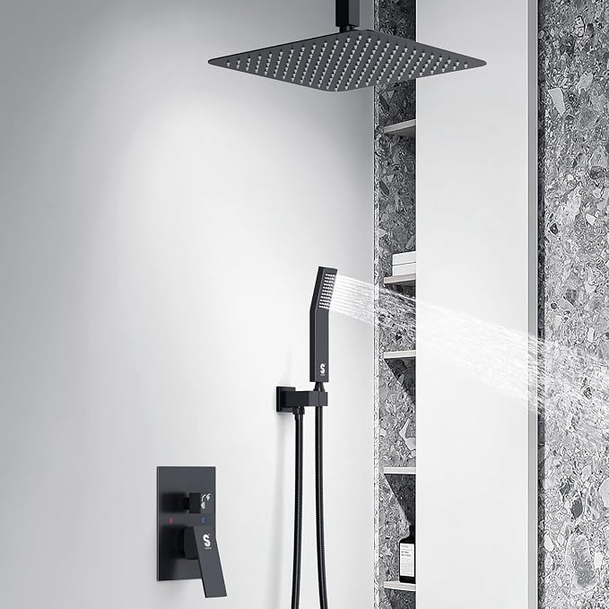 SR SUN RISE 12 Inch Ceiling Mount Matte Black Shower System Bathroom Luxury - Image 6