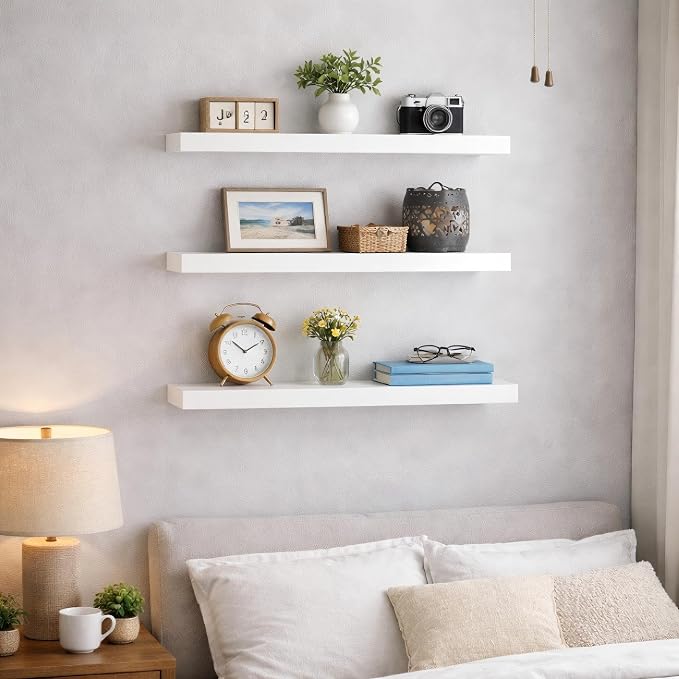 BAYKA White Floating Shelves for Wall, 22.5 inches Wall Mounted Rustic Wood - Image 2