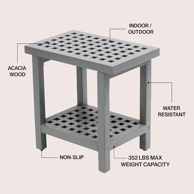 JONATHAN Y STL1003G Armin 18.1" Modern Classic Grid Slat Solid Acacia Wood - Image 4