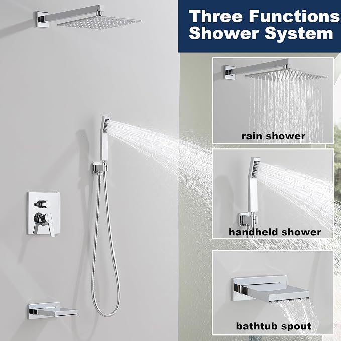 Shower System with Tub Spout, All Metal Bathtub Shower Faucet Set with High - Image 3