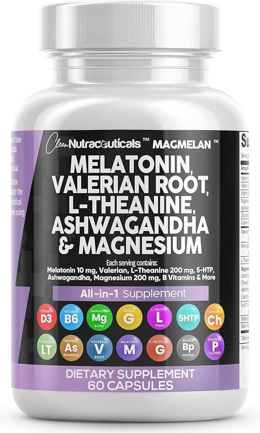 Clean Nutraceuticals Melatonin 10mg Valerian Root L Theanine 200mg Ashwagandha by CleanNutraceuticals