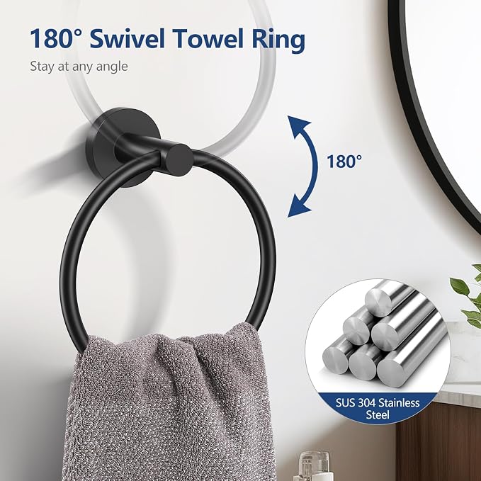 TQKAG 5 Piece Bathroom Towel Bar Holder Sets Matte Black Bathroom Hardware Set - Image 5