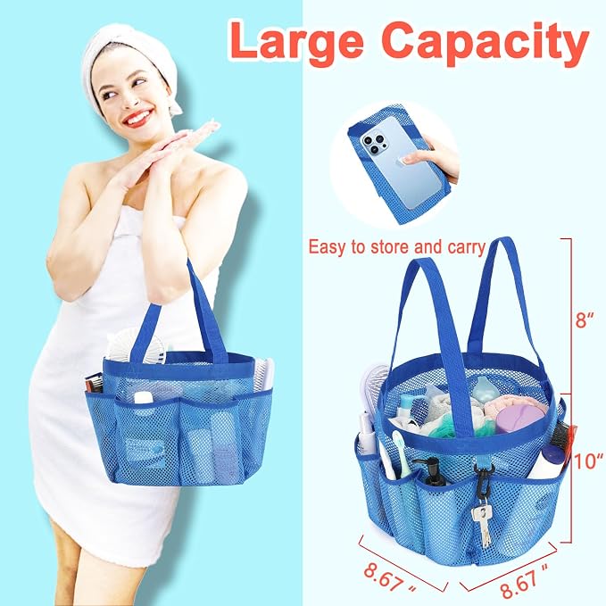 Mesh Shower Caddy Portable for College Dorm Room Essentials, 8-Pocket Large - Image 2