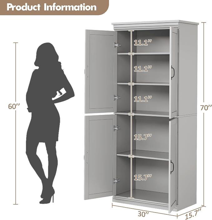 IDEALHOUSE Pantry Cabinet, Freestanding Cupboard, Tall Storage Cabinet - Image 2