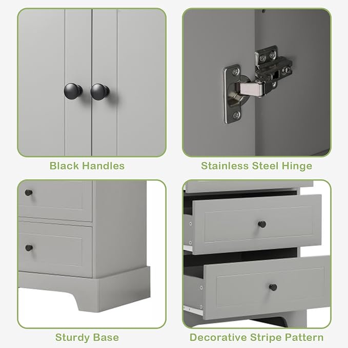 Merax Bathroom Cabinet with Doors and Drawers, Tall Storage Pantry - Image 4