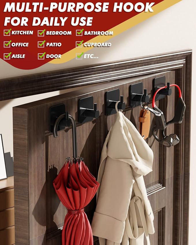 Auxmir Adhesive Hooks Heavy Duty 30lb Wall Hooks, 5 Pack Self Adhesive Damage - Image 6