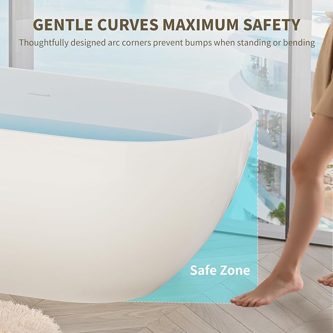 Abruzzo 59" Free Standing Solid Surface Resin Stone Bathtub, Contemporary Oval - Image 8