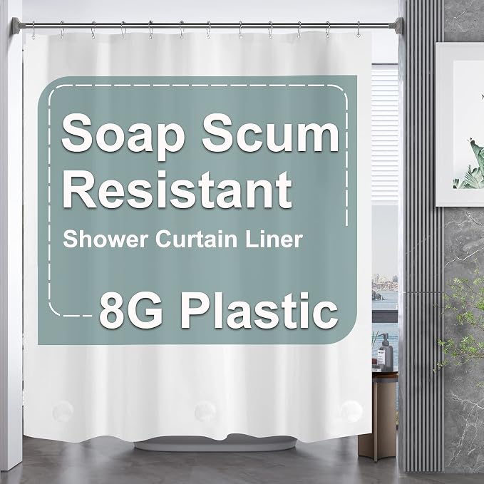 AmazerBath Plastic Shower Curtain, 72 x 65 Inches PEVA Heavy Duty White Shower by AmazerBath