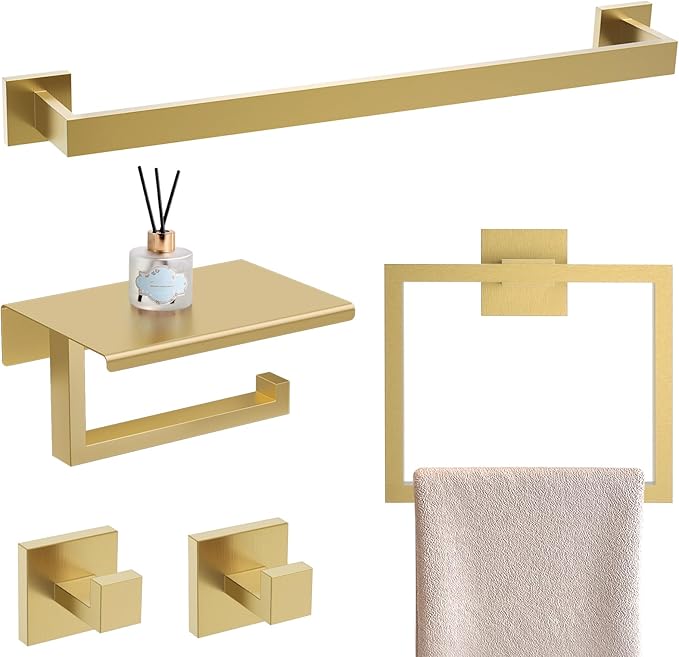 YACVCL Brushed Gold Bathroom Hardware Accessorie Set 23.6 Inch Towel Bar Set by YACVCL