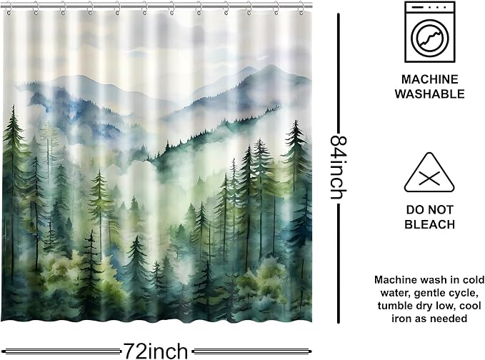 Coveted Goods 72" x 84" Mountain Forest Shower Curtain, Misty Pine Tree - Image 4