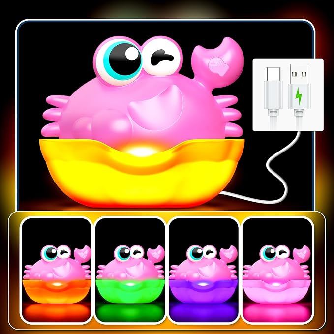 Bath Toys for Kids Ages 1-3, Light Up Baby Bath Toys Crab Bubble Maker - Image 2