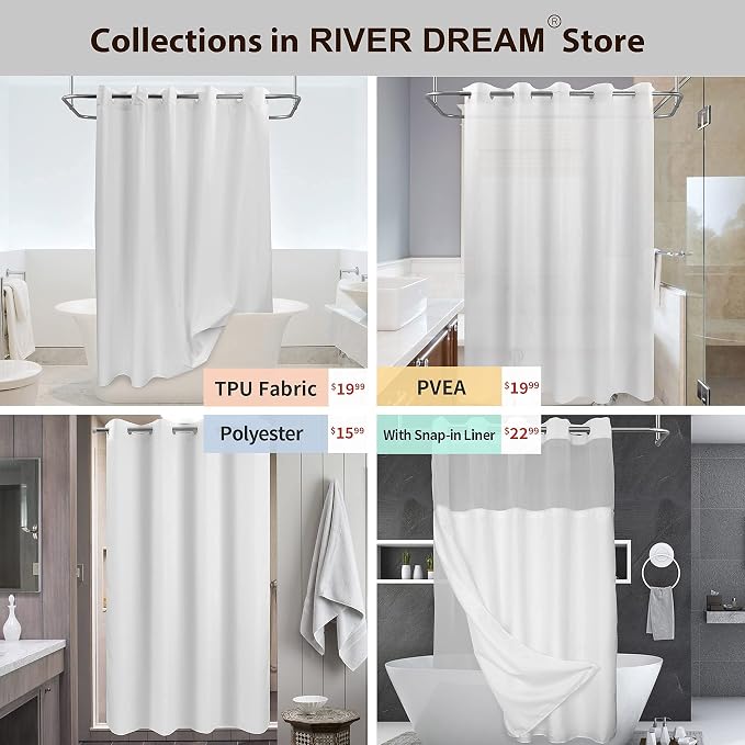 River Dream No Hook Hotel Cloth Shower Curtain Microfiber - Image 7