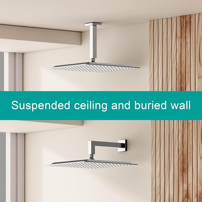 Square Rain Shower Head, High Flow Stainless Steel, Work - Image 3