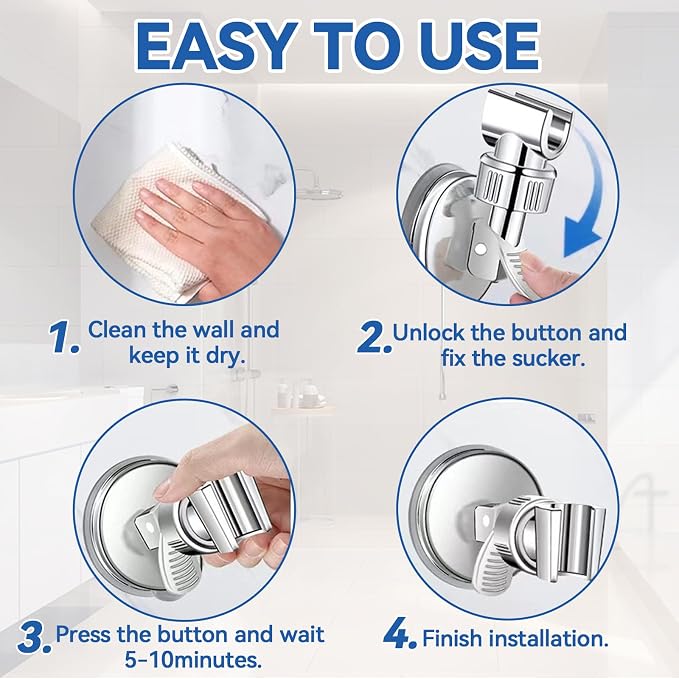 Adjustable Shower Head Holder, Bathroom Suction Cup Bracket - Image 4