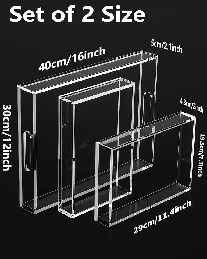 Acrylic Serving Tray Set of 3-16x12 & 7.7x11.4 Inch Clear Luxury Trays - Image 5