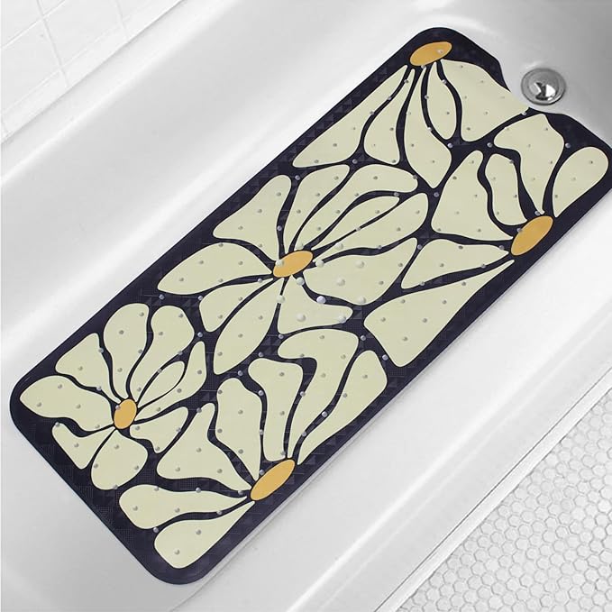 Floral Bathtub Mat Non Slip for Kids Botanical Extra Long Anti Slip Bath Mat by Denifeiya