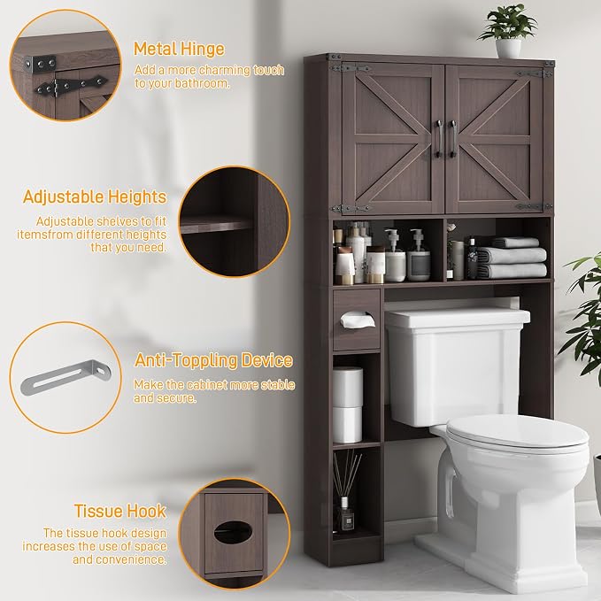 Vabches Over The Toilet Storage Cabinet, Farmhouse Storage Cabinet Over Toilet - Image 8