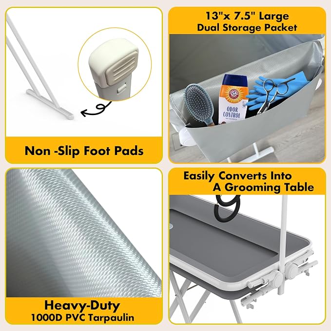 PAWZIDEA 2-in-1 Portable Dog Bathtub & Grooming Table, Elevated Tubs - Image 9