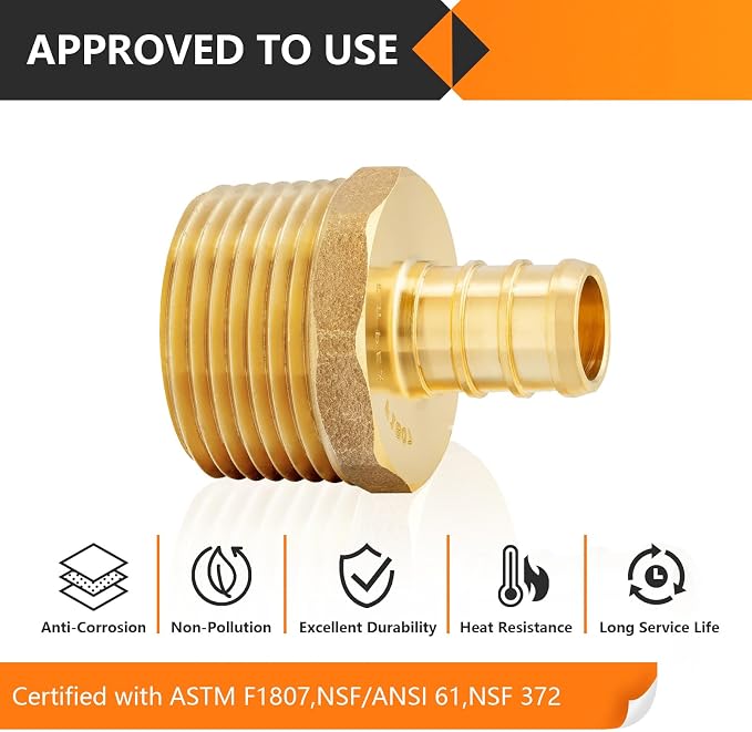 50-Pack HeSun PEX Fittings, 3/4" PEX x 1" Male NPT, Brass Crimp Male Adapter - Image 5