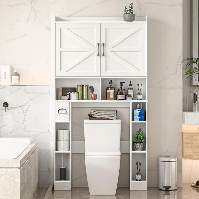 Over The Toilet Storage Cabinet, Farmhouse Toilet Cabinet Rack - Image 3
