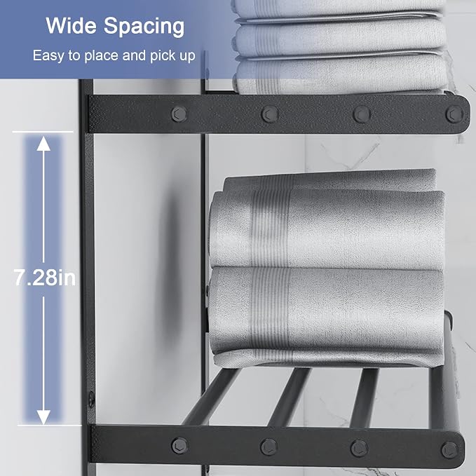 Hotel Towel Rack with 3-Tier Shelf, 24 Inch Wall Mounted Bathroom Bar, Matte - Image 5