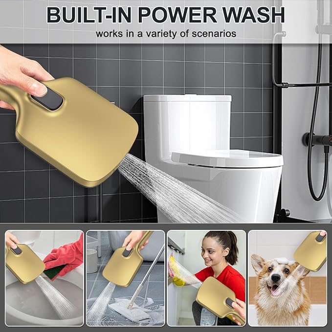 Iriber Bathtub Shower Faucet Set Brushed Gold, Push Button Diverter Shower - Image 8