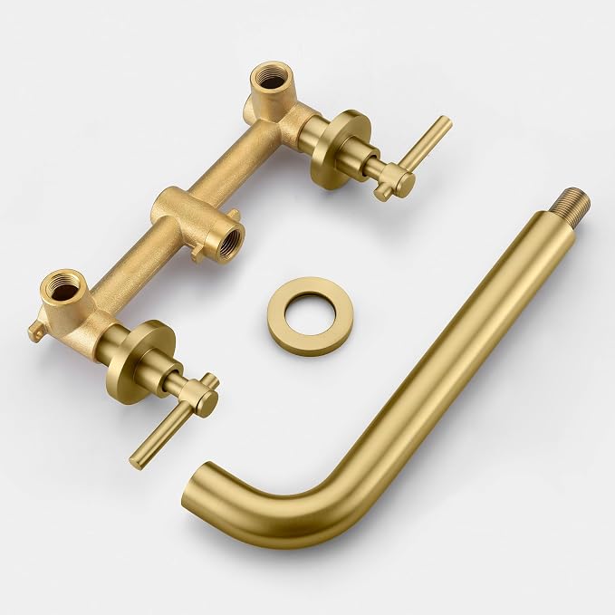 SUMERAIN Bathroom Wall Mounted Tub Filler Faucet Brushed Gold Bathtub Faucet Set - Image 6