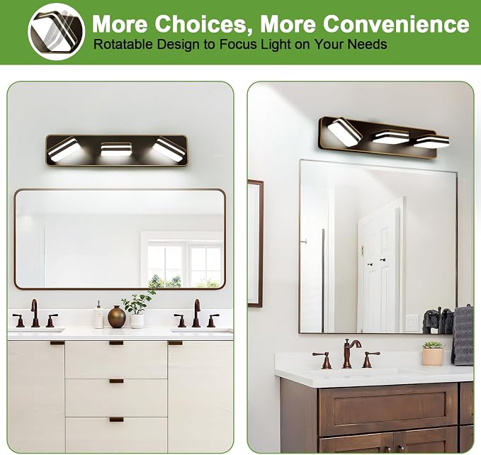 360° Rotate LED Dimmable Bathroom Vanity Light Fixtures, 1300LM Acrylic Brown - Image 7