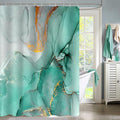 Gibelle Abstract Marble Shower Curtain, Teal Green Jade Texture Gold Stripes by Gibelle