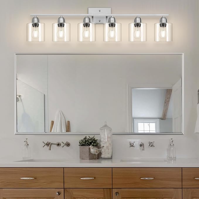 Modern Brushed Nickel 6 Light Bathroom Light Fixtures, 38 inch Vanity Lights - Image 9