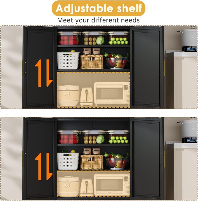 75" Tall Metal Kitchen Pantry Storage Cabinet, Freestanding Cupboard Storage - Image 7