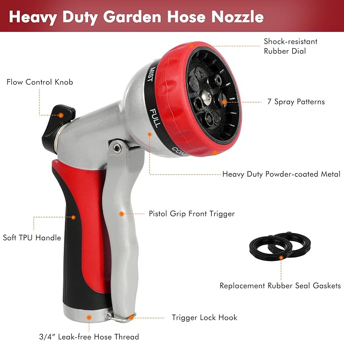 RESTMO Garden Hose Nozzle, Heavy Duty Metal Water Hose Nozzle - Image 2