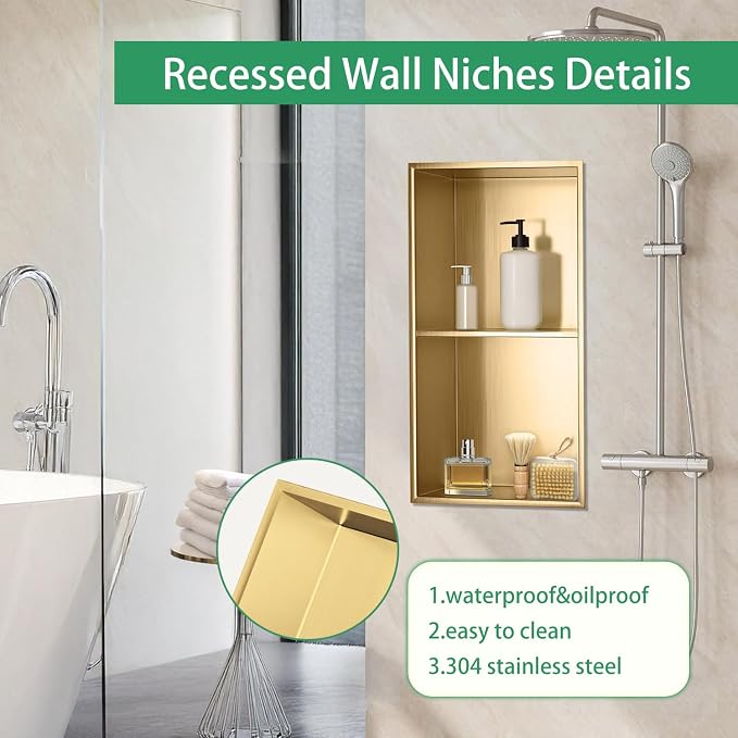 SaniteModar Shower Niche, Stainless Steel Shower Niche 12" X 24" No Tile Needed - Image 4