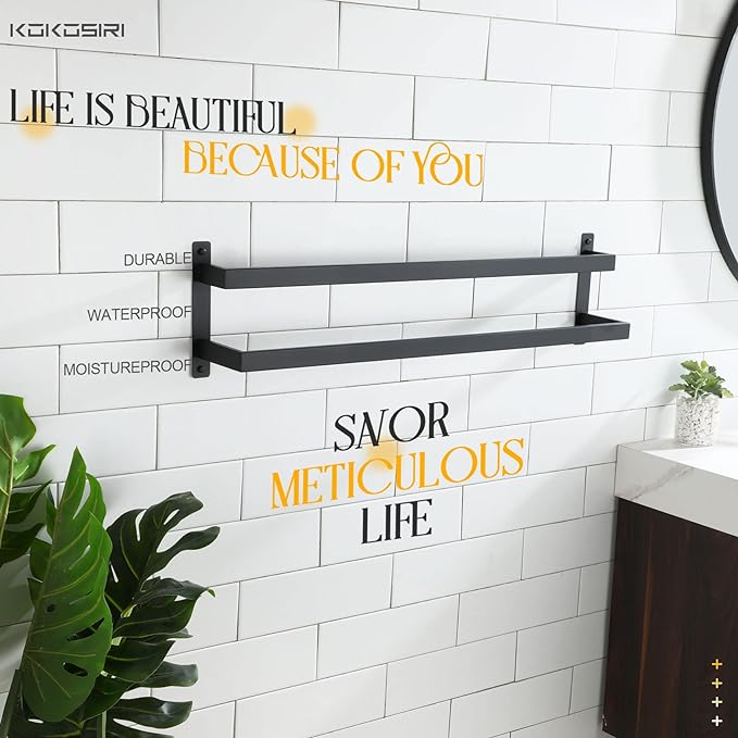 KOKOSIRI Towel Bars Black Bath Towel Holders 32 Inches Bathroom 2-Tiers Ladder - Image 6